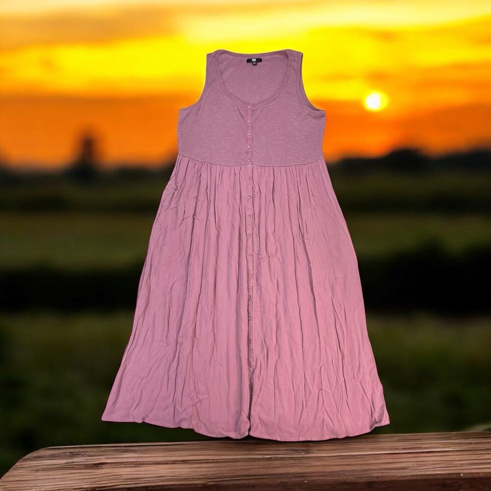 Frye Button Front Midi Tank Dress with Pockets Women's Size XL Mauve Pink Boho - Picture 2 of 15